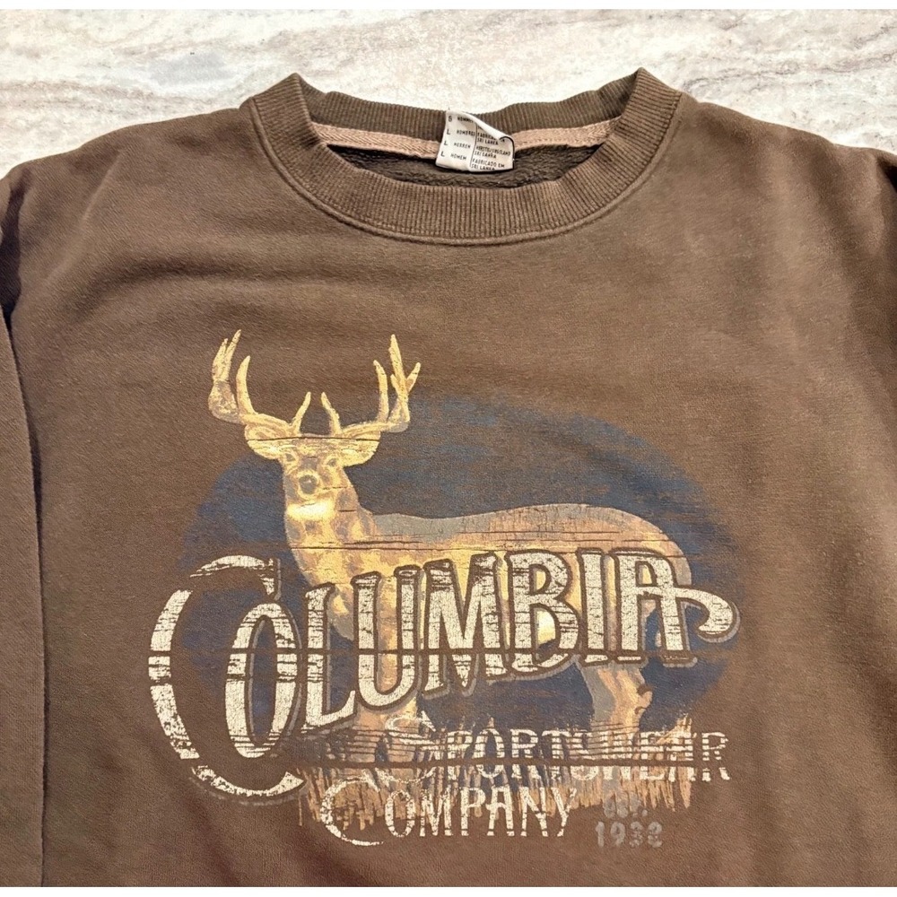 Vintage Columbia Sportswear Brown Outdoor‎ Deer Graphic Sweatshirt LG Hunting